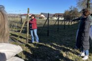 Gruppe steht vor Beerenfeld